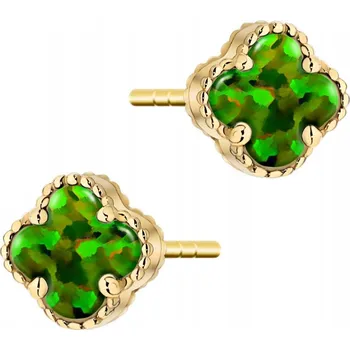 Náušnice ZLATÉ Dámské NÁUŠNICE Ryzost 585 Čtyřlístek pro Štěstí s Perletí 14k