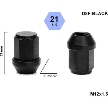 Matice na kolo Kolová matice M12x1,5 kužel, černá, klíč 21, D8F-BLACK výška 33mm