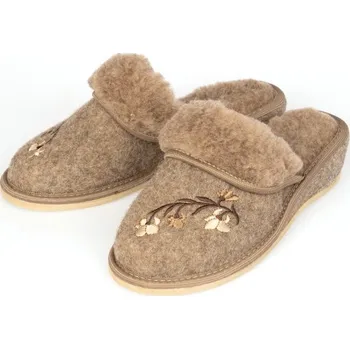 Dámské pantofle Dámské kožené papuče na klínku filc 38