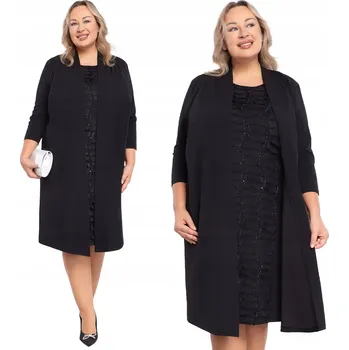 Dámské šaty Černé šaty s ozdobnou přední částí a hladkým přehozem, velikost 50