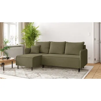 Sedací souprava Rohová rozkládací sedačka VELLUTTO - olivová - manšestr - LINCOLN 37