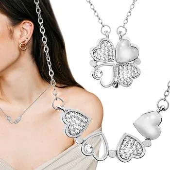 Náhrdelník Naszyjnik Řetízek Damski Magnetyczny s přívěskem Srdce Jetel 2v1