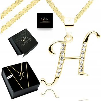 Přívěsek ZLATÝ DÁMSKÝ NÁHRDELNÍK PŘÍVĚSEK PÍSMENO H 925 JAKO DÁREK PRO MILOVANÉHO 50 CM