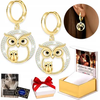 Náušnice Zlaté Náušnice 925 se Sovou Anglické Zapínání Dámské Ptáci Kruhy Sova