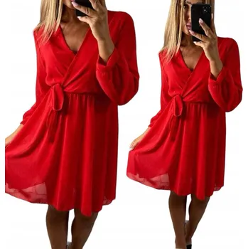 Dámské šaty V770 ELEGANTNÍ ŠIFONOVÉ ŠATY PERLOVĚ ČERVENÉ vel. 42 (XL)