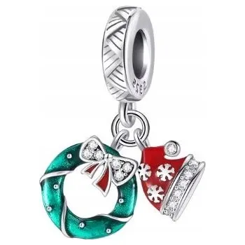 Přívěsek Vánoční přívěsek ve tvaru věnce a čepice, stříbrný korálek, stříbro 925