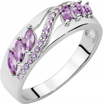 Prsten STŘÍBRNÝ PRSTÝNEK ryzost 925 Prsten Vlna s Fialovými Zirkony vel. 18