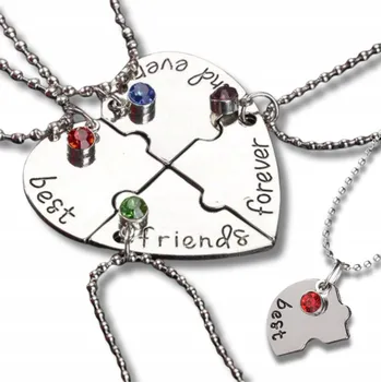 Náhrdelník Dámský Náhrdelník Přátelství pro kamarádky 4ks srdce Best Serce BFF Stříbrný