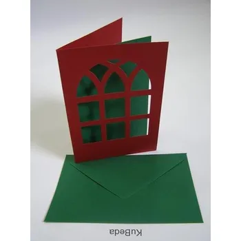 Vánoční přání 10,8 x 15,5 cm - okno - červená/zelená