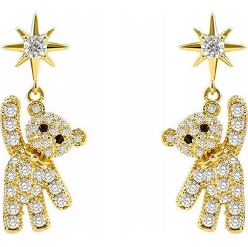 Náušnice Little Angel Náušnice zlaté Medvídci se zirkony a hvězdičkami