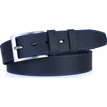 Opasek KOŽENÝ Pásek Pánský 4 cm Džíny Černá Univerzální Ozdobný Prošívaný