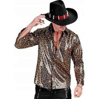 Pánská košile PÁNSKÁ KOŠILE S CEKINY HNĚDÁ PANTER XXL
