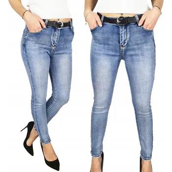 KLASICKÉ DÁMSKÉ JEANSY MODRÉ ÚZKÉ NOHAVICE PÁSEK