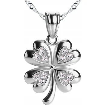 Náhrdelník Stříbrný náhrdelník s jetelem Srdce List Čtyřlístek pro štěstí STŘÍBRO 925