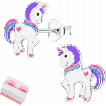 Náušnice STŘÍBRNÉ NÁUŠNICE PRO DĚTI STŘÍBRO NÁUŠNICE S JEDNOROŽCEM