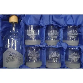 Pískovaná souprava na whisky 6+1 - Motorkář č.8 a č.12