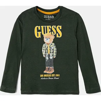 Chlapecké tričko Dětské bavlněné tričko s dlouhým rukávem Guess zelená barva, s potiskem, N5BI04 I3Z14 N5BI04.I3Z14.9BYA 79X, vel. 122-125