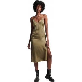 Dámské šaty SUPERDRY SATÉNOVÉ ŠATY KHAKI NA RAMÍNKA (38)
