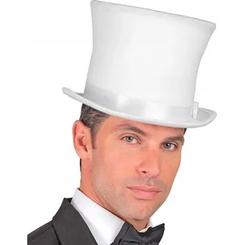 Karnevalový kostým CYLINDER BÍLÝ VYSOKÝ POKRÝVKA HLAVY RETRO DOPLŇKY KARNEVAL KOSTÝM