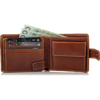 Peněženka Robustní Pánská Vintage Peněženka Velká Kožená Hnědá Koňaková Belveder BJ51