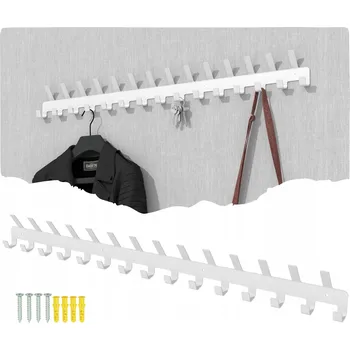 Věšák Nástěnný věšák bílý s 29 háčky, držák k přišroubování na oblečení, loft