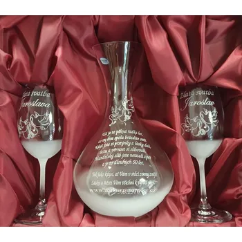 Luxusní výroční souprava na víno HOLUBICE 2+1 karafa B