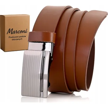 Opasek KOŽENÝ pánský Pásek 3,5 cm AUTOMATICKÁ spona k obleku i džínám Univerzální HNĚDÝ