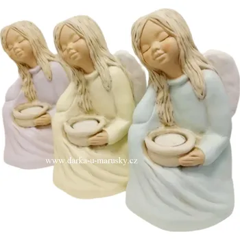 Svícen Anděl sedící na čajovou svíčku - růžový (1ks)