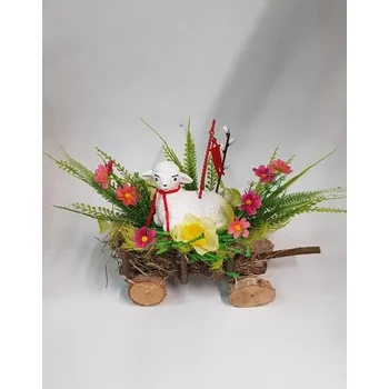 Velikonoční dekorace Velikonoční dřevěný vozík s ovečkou