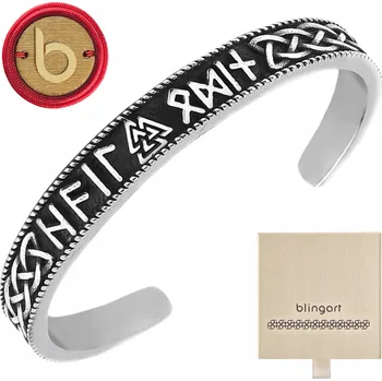 Náramek Pánský náramek BANGLA VALKNUT runy VIKINGS OCEL chirurgická BLINGART