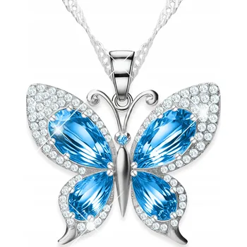 Náhrdelník Stříbrný Náhrdelník s Motýlem Modrý Motýl Motýlek se Zirkony STŘÍBRO 925