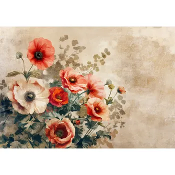 Fototapeta FOTOTAPETA KVĚTY VINTAGE BETON BÉŽOVÁ NA ZEĎ DO LOŽNICE OBÝVÁKU 400x280