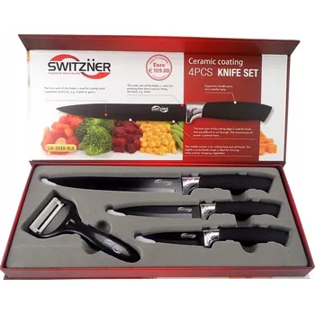 Kuchyňský nůž FUNKČNÍ KUCHYŇSKÉ NOŽE + ŠKRABKA SADA 4 ks SWITZNER SW-8888 BLK