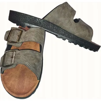 Pánské pantofle Pánské pantofle šedé – 2 přezky, PU podrážka