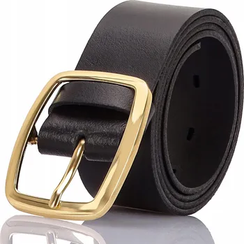Opasek DÁMSKÝ KOŽENÝ OPASEK ČERNÝ ÚZKÝ 3,6 cm Krátký 95 cm KLASICKÁ ZLATÁ SPONA