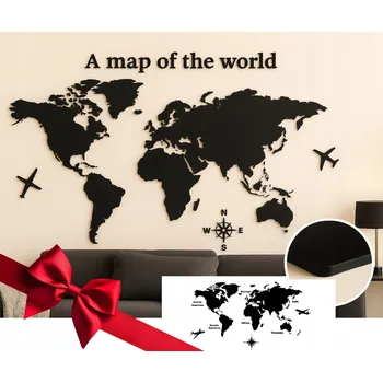 Fototapeta MAPA SVĚTA TAPETA FOTOTAPETA NA ZEĎ ČERNÁ NÁSTĚNNÁ DEKORACE DO OBÝVÁKU