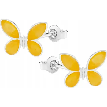 Náušnice Motýli s Jantarem Stříbrné Náušnice Motýl Stříbro