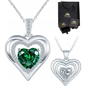 Náhrdelník Stříbrný Náhrdelník 925 Srdíčko se Zeleným Krystalem a Gravírováním Jen Ty