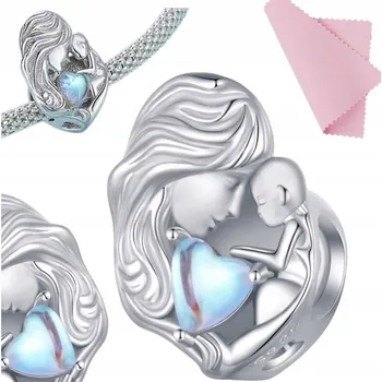 Přívěsek CHARMS Přívěsek Srdce Máma a Dítě rodina Vysoká Kvalita STŘÍBRO s925