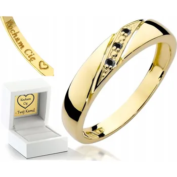 Prsten ZLATÝ ZÁSNUBNÍ PRSTÝNEK ČERNÉ BRILIANTY 585 GRAVÍROVÁNÍ DÁREK DÁREK