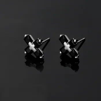 Náušnice Pánské náušnice kříž v hip-hop punkovém stylu, stříbro S925, černé