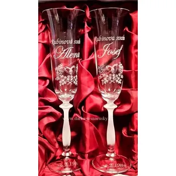 Svatební dekorace Svatební skleničky na sekt Angella - Prstýnky v růžích - Rubínová svatba