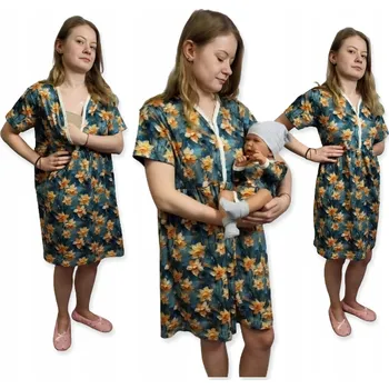 Dámská noční košile NOČNÍ noční košilka NA KOJENÍ krátkým rukávem, rozepnutá, vel XS, NARCISY + body