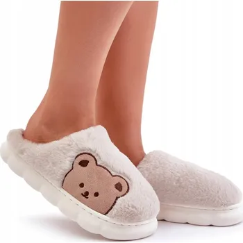 Dámské pantofle DÁMSKÉ ZATEPLENÉ PANTOFLE MEDVÍDCI NA SILNÉ PODRÁŽCE TEPLÉ BÉŽOVÉ 36/37