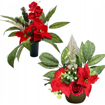 Vánoční dekorace 2x vánoční kompozice na hrob Váza Betlémská hvězda