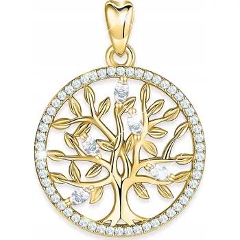 Přívěsek Zlatý přívěsek na řetízek Strom Života se zirkony STŘÍBRO 925