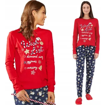 Dámské noční prádlo Dámské bavlněné pyžamo dvoudílné vánoční s dlouhým rukávem teplé vel. L