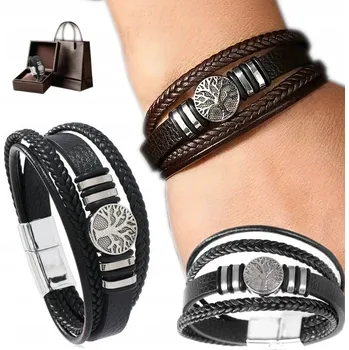 Náramek Pánský kožený náramek z italské silné kůže Elegantní náramek na ruku