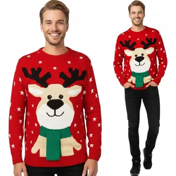 Pánský svetr Pánský vánoční svetr velký sob šála 3D červený vánoční Vel L