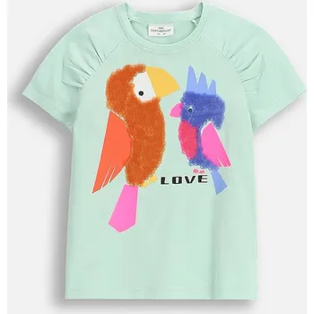 Dětské tričko Coccodrillo zelená barva, TROPICAL STORY GIRL KIDS WC5143202TGK 70X, vel. 116